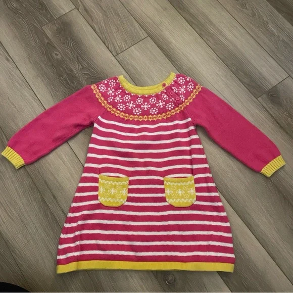 Hanna Andersson Girl’s Size 3 Pink Yellow & White Striped Sweater Dress - Picture 1 of 11